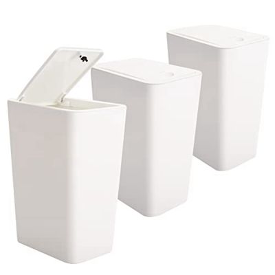 Small Trash Can 3 Packs 10 L / 2.6 Gallon Trash Can White Mini Trash Cans with Lid Top Press, Waste Basket