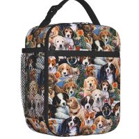 ✵❅∋ Cute Dachshund Border Collie Poodle Bulldog Collage Insulated Lunch Bag Portable Thermal Cooler Bento Box Kids School Children