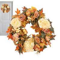 Fall Leaves Wreath Flower Wreath For Front Door 15.75Inch Artificial Fall Wreath Decorations Harvest Wreath Autumn Wreath