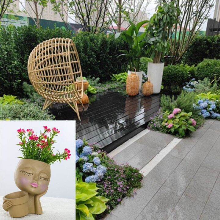 1-piece-face-planter-pot-double-flower-pots-cute-lady-face-plant-pot-with-drainage-hole