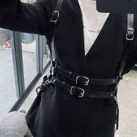 Gothic เข็มขัดหนัง Punk Harness เข็มขัดปรับสีดำคู่เดี่ยวตาไก่ Grommet หัวเข็มขัดโลหะหนัง Waistband สำหรับ Handmade