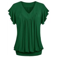 COD tjjs079 Womens Plus Size Loose V Neck Short Sleeve Solid Color Tops Ladies Blouse