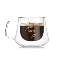 200ML High Grade Double Layer Heat Resistant Coffee Cup Office Casual Coffee Cup Glass Teacup Water Cups Wine Cup with Handle