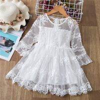 White Lace Dress For Girls Princess Costume Long Sleeve Winter Kids Wedding and Birthday Party Prom Gown Children Autumn Clothes