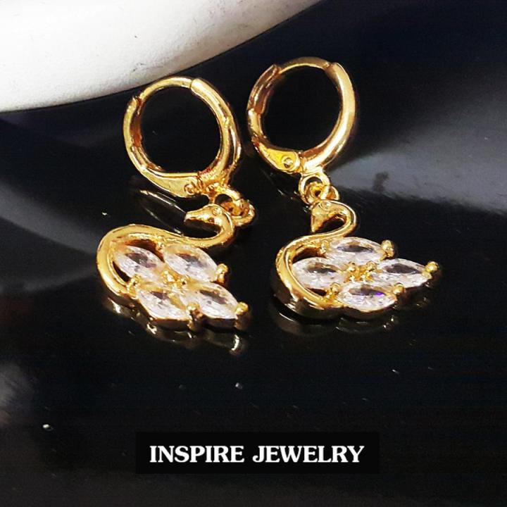 inspire-jewelry-ต่างหูรูปหงส์ฝังเพชรสวิส-ฝังล็อค-งานจิวเวลลี่-ขนาด-5x5mm-gold-plated-100-พร้อมถุงกำมะหยี่