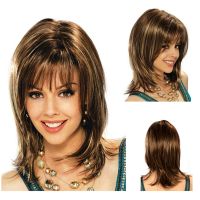 JOY amp;BEAUTY Wigs for Women Synthetic Straight Hair With Bangs Shoulder Length Mixing Brown Color Wig for Daily Use