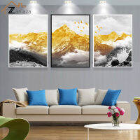 Zanlaza Gallery รูปภาพติดผนัง Golden Mountain Summit ภูผาสีทอง ตกแต่งด้วยพู่กันสีน้ำมัน สวยงาม หรูหรา ภาพตกแต่งบ้าน พร้อมแขวน เซท3รูป  ขนาด60*80 ซม. ขอบทองหนา 1.5 นิ้ว Luxury Decor Image, painting picture,wall painting