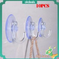 OKDEALS 10 Pcs พื้นที่จัดเก็บ ไม้แขวนเสื้อ ราง ถ้วยดูด โปร่งใส ตะขอติดผนัง ตัวดูด