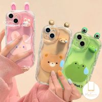 MissConnie 3D ตุ๊กตากบกระเป๋าหมีน่ารักเข้ากันได้กับ IPhone 11 7Plus 14 12 13 Pro Max X XR 6S 7 6 8 Plus XS MAX SE 2020 3D ขอบโค้งงอความคิดสร้างสรรค์หูกระต่ายเคส Tpu นุ่ม