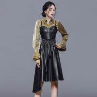 CMAZ Autumn Clothes Two-Piece Set Elegant Slightly Mature Style Polo Collar Long Sleeve Shirt Waist-Tight Irregular Black Camiso