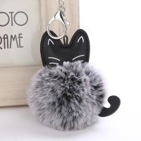Cute Fur Ball Keychain Cat Soft Pompom Animal Tail Hair Ball Car Keychain Ladies Car Bag Accessories Key Ring Mom Gift Llaveros