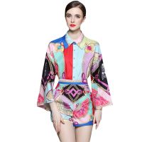 Women New Two-Piece Set Spot Real Shot-Womens Suit Mature Elegant   Printed Shirt+  Pants Shorts Two-Piece Suit