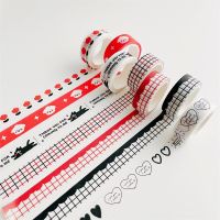 5M Ins Cartoon Cute Dog Decorative Tape Red Black Wave Grid Diy Scene Adhesive Washi Tape Sticker Scrapbooking Diary Stationery TV Remote Controllers