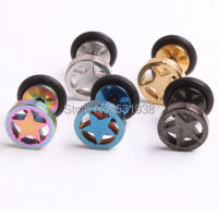 2pcs stainless steel fashion mens ear plug stud earrings fake ear plugs star logo surgical steel fashion pircing body jewelry