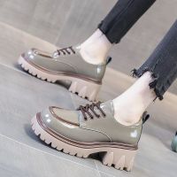 ❧¤► Genuine leather small leather shoes for women British style 2022 new winter color matching fashionable foreign style thick heel thick sole heightening loafers