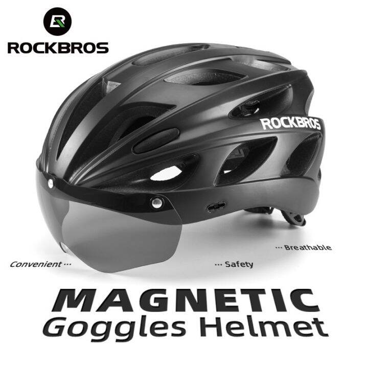 rockbros หมวกกันน็อคพร้อมแว่นกันแดดแม่เหล็กสําหรับขี่จักรยาน mtb ...