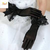 WPOT ผู้หญิง ถุงมือข้อมือ ดำขาว อุปกรณ์เสริมคอสเพลย์ ปาร์ตี้ ถุงมือเจ้าสาว ถุงมือตาข่าย Bownot ขนาดใหญ่ ถุงมือลูกไม้