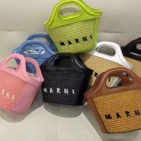 2023 marniˉstraw woven bag cow leather one shoulder diagonal cross portable cabbage basket beach womens bag