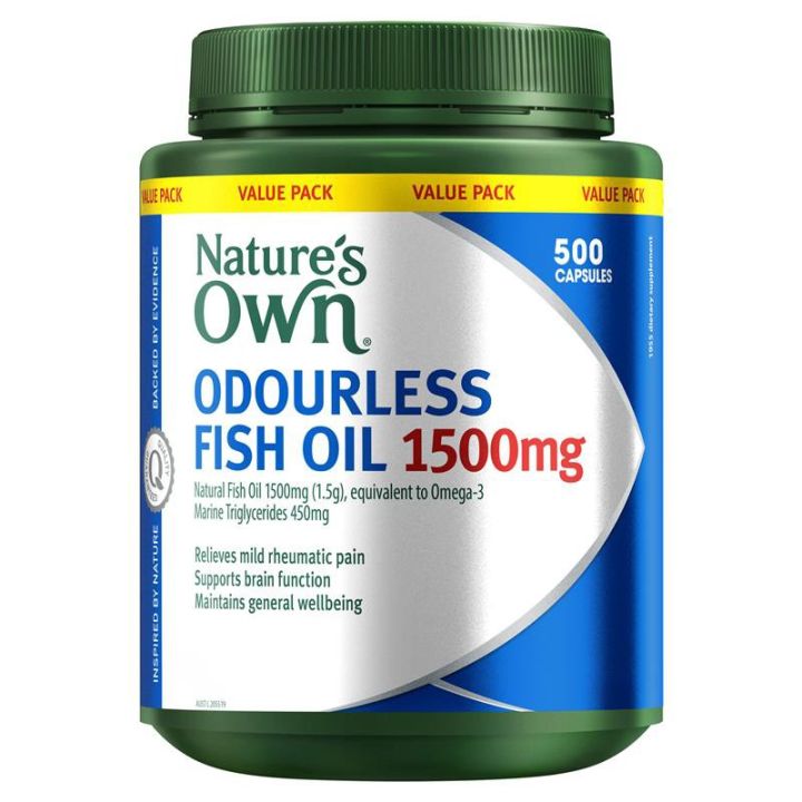น้ำมันปลา Fishoil 1500mg Natures Own Fish Oil 1500mg Odourless 500 Capsules