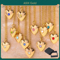 ASIX GOLDสร้อยคออัลบั้มรูปหัวใจสามารถเปิดและปิดได้ สร้อยคอพระเครื่องหินเกิด สีไม่เปลี่ยนเป็นสีดํา ไม่สะดวกที่จะลอกออก