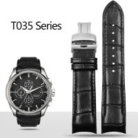 ?ยอดนิยม?สายนาฬิกาหนัง T035สำหรับผู้ชาย1853 Tissot สาย T035627A หนังลูกวัวปลายโค้งสายนาฬิกาสายรัดข้อมือตัวล็อกแบบผีเสื้อ22มม. 23มม. 24มม.