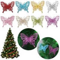 1PC Artifical Fake Butterfly Christmas Tree Decorative Gold Powder Butterfly For Home Xmas Colorful Ornaments New Year Decor Christmas Ornaments