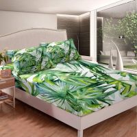 Tropical Bedding Tree Fitted Sheet Green Plant Palm Leaves Bed Sheet Set 3PCS Jungle Botanical Leaf Fitted Sheet For Room Decor