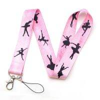 Pink Ballerina Silhouette Lanyards Keychain Fashion Cartoon Printed Ribbon Hanging Rope Mobile Phone Neck Straps Women Trinkets