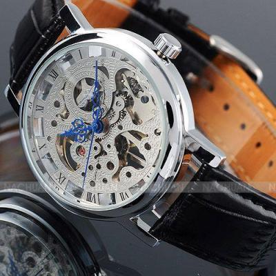 Winner Skeleton นาฬิกามือสีฟ้านาฬิกาข้อมือมีแบรนด์สำหรับชายอนาล็อกตัวเลขโรมันหรูหรานาฬิกาจักรกลผู้ชาย Erkek Saat