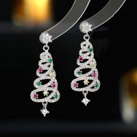 S925 Silver Zircon Colorful Snowflakes Christmas Tree Earrings Dangle For Women Christmas Jewelry Gifts