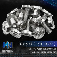 น๊อตชุดสี MSX, MSX-SF (ก้นหอยแบน) เลส สีเงิน (1ชุดมี 17ตัว)