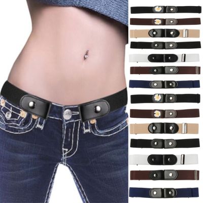PU Leather Buckle-Free Waist Belt For Dress Jeans Pants Daisy Adjustable No Buckle Stretch Belt Men Women Elastic Waist Belt