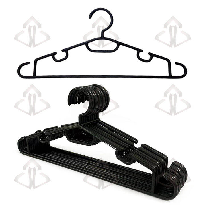 JVL 12pcs Black Plastic Hanger Drying Cloth Hangers 1 Dozen Coat ...