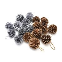 9Pcs Christmas Tree Pine Cones Pinecone Hanging Ball New Year Holiday Xmas Party Ornament For Festival Supplies 2Colors