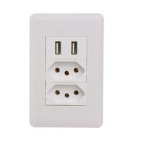 【New】 Wall Power บราซิลซ็อกเก็ต15A Brasil มาตรฐาน Double Soquete 5V 2100mA Dual USB Charger Port 115Mm X 75Mm AC 110 250V