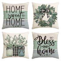 Set of 4 Spring Decorations Eucalyptus Farmhouse Throw Pillow Cushion Case 18 X 18 for Couch