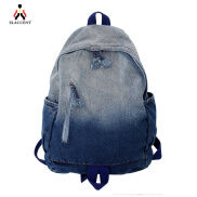 ELACCENT New student simple washed denim canvas backpack Gradient Backpack