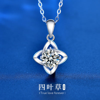 Moissanite Clover Necklace For Women Korean Style New 925 Sterling Silver Pendant Artificial Diamond Clavicle Chain Jewelry For Girlfriend