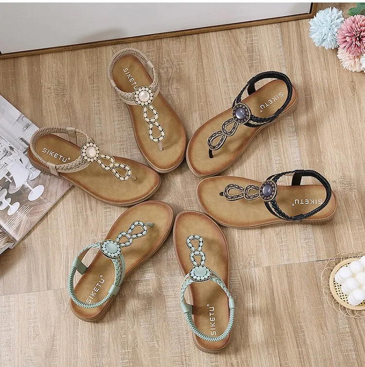 SIKETU Brand Novelty Fashion Bohe Flat Sandals Women Round Clip