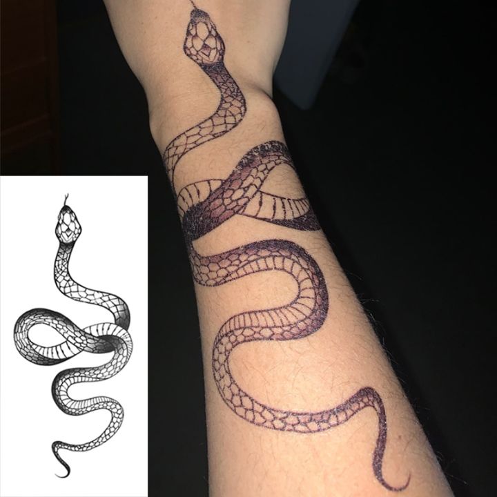 fashion-temporary-tattoo-stickers-for-women-men-black-snake-waterproof-fake-tattoo-waist-body-arm-dark-snake-tatoo-big-size