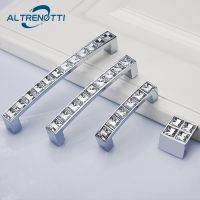 【LZ】◎▽△  Silver Crystal Diamond Glass Door Pull Up Bar Furniture Zinc Kithchen Closet Cabinet Handle Cupboard Wardrobe Drawer Knob Square