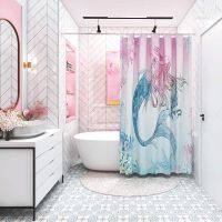 Mermaid Shower Curtain Ocean Shower Curtain Pink Girl Shower Curtain Spring Cute Shower Curtaincurtains Curtain Shower Curtain