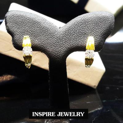 INSPIRE JEWELRY  ต่างหูเพชรสวิส ขาล็อคงานจิวเวลลี่ gold plated / diamond clonning (Gold)