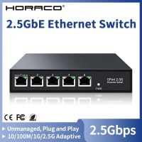 J72 HORACO สวิตช์อีเทอร์เน็ต2.5Gbe สวิตช์2.5 GBASE-T 5พอร์ต2.5กรัม RJ45เราเตอร์อินเตอร์เน็ตปลั๊กแอนด์เพลย์ไร้พัดลมฮับตั้งโต๊ะตัวแยกอินเทอร์เน็ต