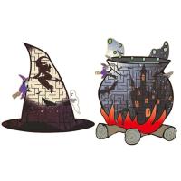 Halloween Wooden Puzzles for Toddlers Wooden Witch Pot &amp; Hat Pattern Puzzles Educational Toddlers Color Shapes Learning Puzzles classical