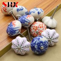 №▤ Ceramic Handle Retro Hand Painted Blue And White Porcelain Handles Door Handle Cabinet Drawers Pulls Single Hole Knob Handle