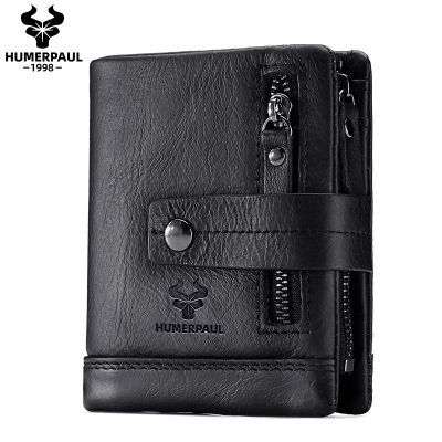 HUMERPAUL Genuine Leather Mens Wallet Large-capcity Luxuery Purse for Women RFID Blocking Credit Card Holder Zipper Coin Bag