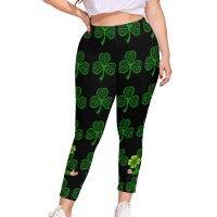 เซนต์แพทริควัน Leggings Leprechaun โชคดีสีเขียวแชมร็อกศิลปะหญิงเลคกิ้งเอวสูง Kawaii หมอบกางเกง