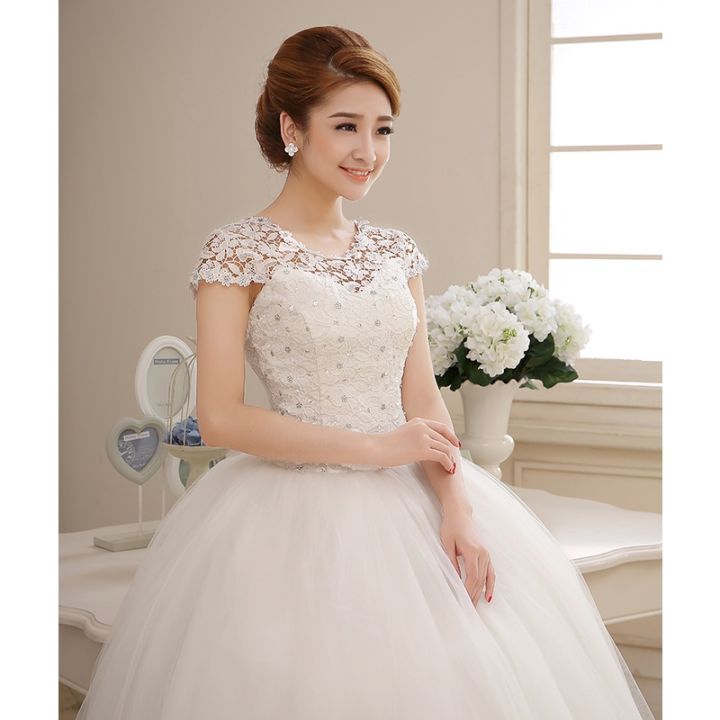 ชุดแต่งงานชุดแต่งงานเจ้าสาวไหล่เดียวขนาดใหญ่ชุดเดรสเกาหลี-qs1077ห่อไหล่ย้อนยุค