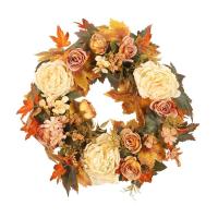 Fall Wreaths For Front Door Artificial Autumn Wreath Decorations 15.75inch Flower Wreath With Maples Leaf Peony Harvest Wreath For Autumn Farmhouse Home Thanksgiving Day elegant